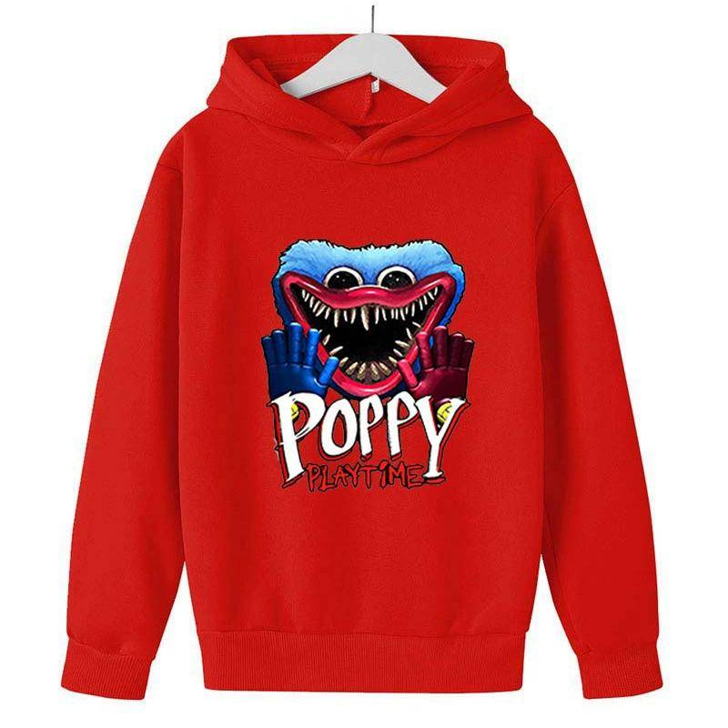 Poppy Playtime Barnhuvtröja, Pojkar Flickor Huggy Wuggy Tryck Bomulls sweatshirt, Avslappnad Huvtröja för Barn 130cm vit