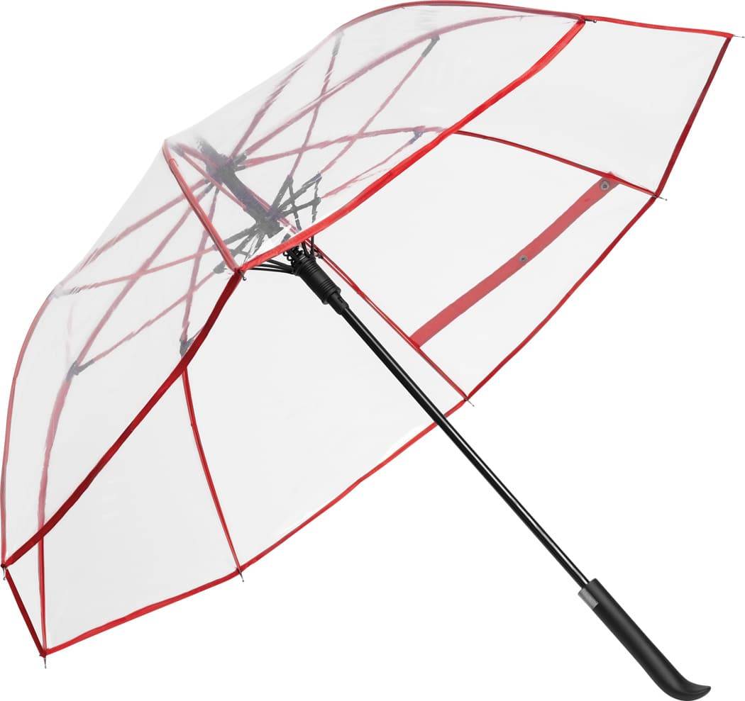 Transparent paraply rød – Tennessee windproof stokparaply Gennemsigtig hvid kant