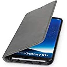 WIIUKA äkta läderväska – Samsung Galaxy S9+ Plus TYSK-läder – med kortfack extra tunn väska premium design läder skal fodral Samsung Galaxy S9+ PLUS GRÅ