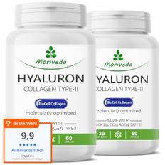 BioCell Collagen Kapseln - 2 Monate Vorrat - mit Collagen Type-II Hyaluronsäure und Chondroitinsulfat - hohe Bioverfügbarkeit für Haut Haare & Gelenke - von MoriVeda - 2 x 60 Kapseln
