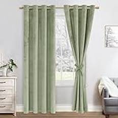 JIUZHEN Mörkläggningsgardin av sammet, set om 2 mjuka ogenomskinliga gardiner med öljetter för sovrum, 140 x 225 cm (bredd x höjd grön