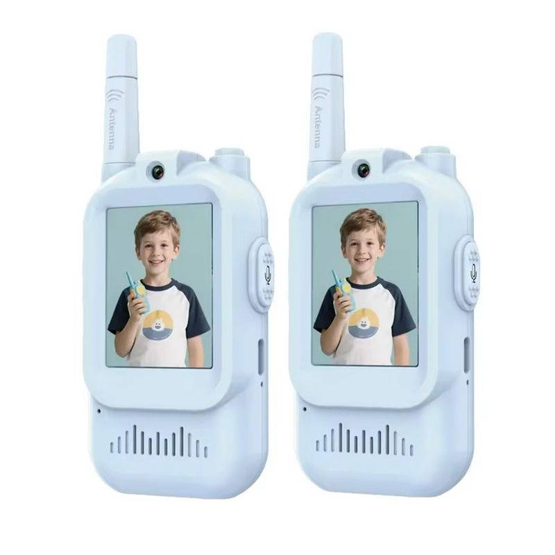 Video walkie-talkie til børn med kamera og 2,0\" skærm - sæt med 2 stk blå.