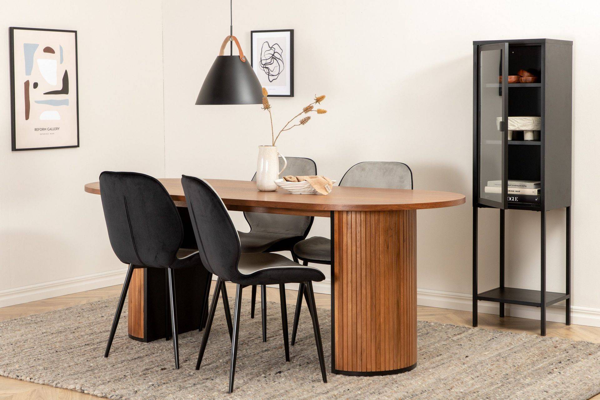 Biana Matgrupp 200 cm Oval inkl 4 Emsa Stolar - Valnötsbrun/Ljusgrå/Svart Svart,Grå Venture Home