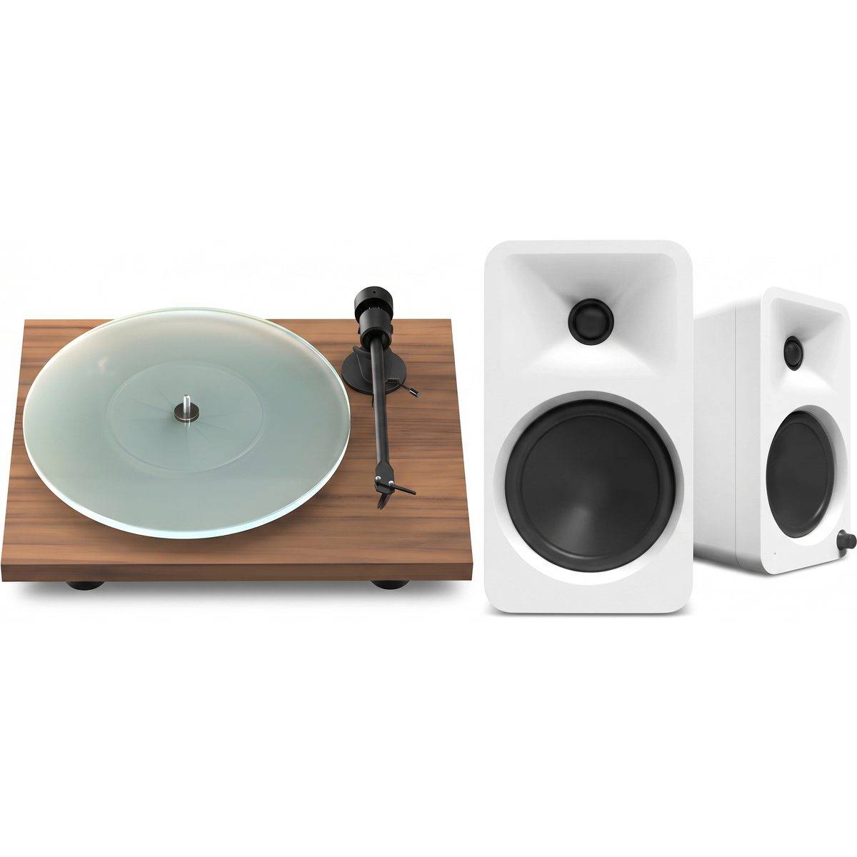 Pro-Ject + Kanto ORA4 matt vit (paket med 2) + T1 EVO BT valnöt
