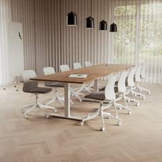 Konferensgrupp Modul + Ergo 006C, Storlek 10 platser (360 cm), Bordsskiva Valnöt, Underrede Vit, Stol Ljusgrå