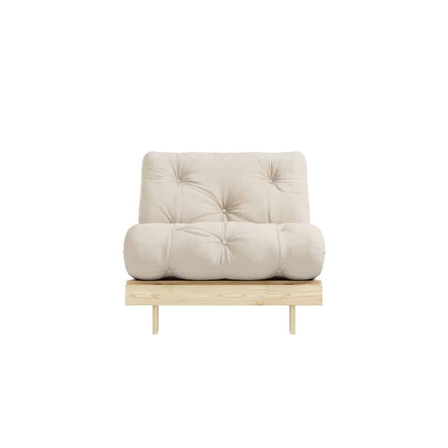 Roots 90 Sovesofa Fra Karup Design i Massiv FSC Fyrretræ | Japandi | Sofa: 90x105x85 cm | Madras: 90x200 cm - Klar lak , Beige