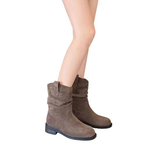 Stövletter dam med klack elegant – mocka stövlar halvskaft slip-stövlar rund tå halvstövlar western cowboystövlar bekväma övergångsstövlar enfärgade korta skaft stövlar stövlar, kaffe, 39 EU