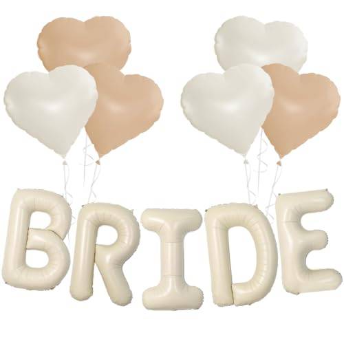 Bride luftballong, 16 tum cremevit Bride bokstäver folieballong, Bride to Be dekoballong med hjärtform folieballong, Bride deko för möhippa, bröllopsdeko