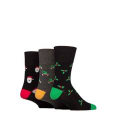 Mens 3 Pair SOCKSHOP Gentle Grip Cotton Christmas Socks Black / Charcoal 6-11 - Multi Coloured