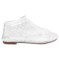 Skor sommar damer glitter sommarmode damer sneakers fiske nät ihåliga platta sandaler diamanter korta stövlar damskor ankelskor sommar billiga, Vit, 37 EU