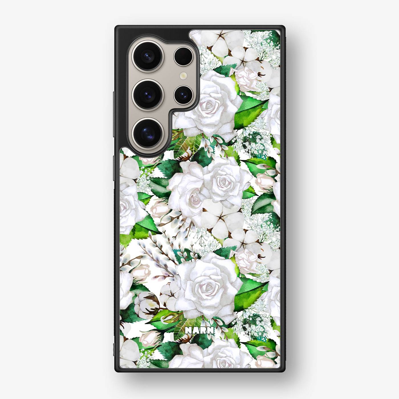 Mönstrat Mobilskal Samsung Galaxy S25 Ultra – White Bloom – Vit – Stöttåligt | NARN