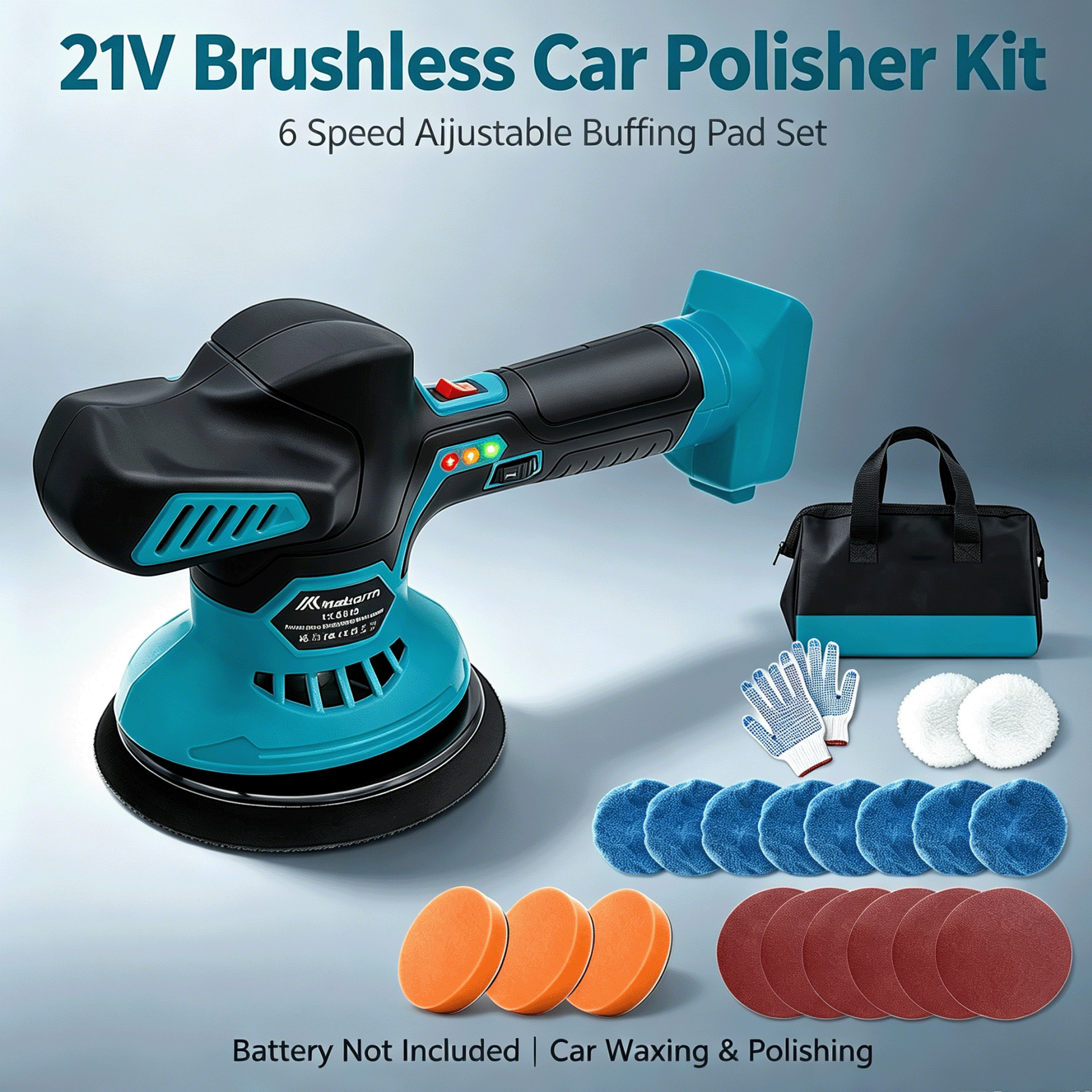 21V Brushless Cordless Car Polisher Kit ⚡ 6 Speed Orbital Buffer Sander with Full Polishing Pads Set Storage Bag Fit Makita 18-21V Battery for Car Waxing Scratch Remover Tile Leather Wood Polishing