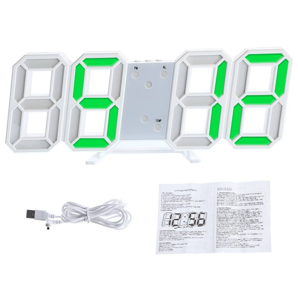8 formad 3d digital bordsklocka väggklocka ledde nattlampa datum tid celsius display larm usb snooze heminredning vardagsrum - B2