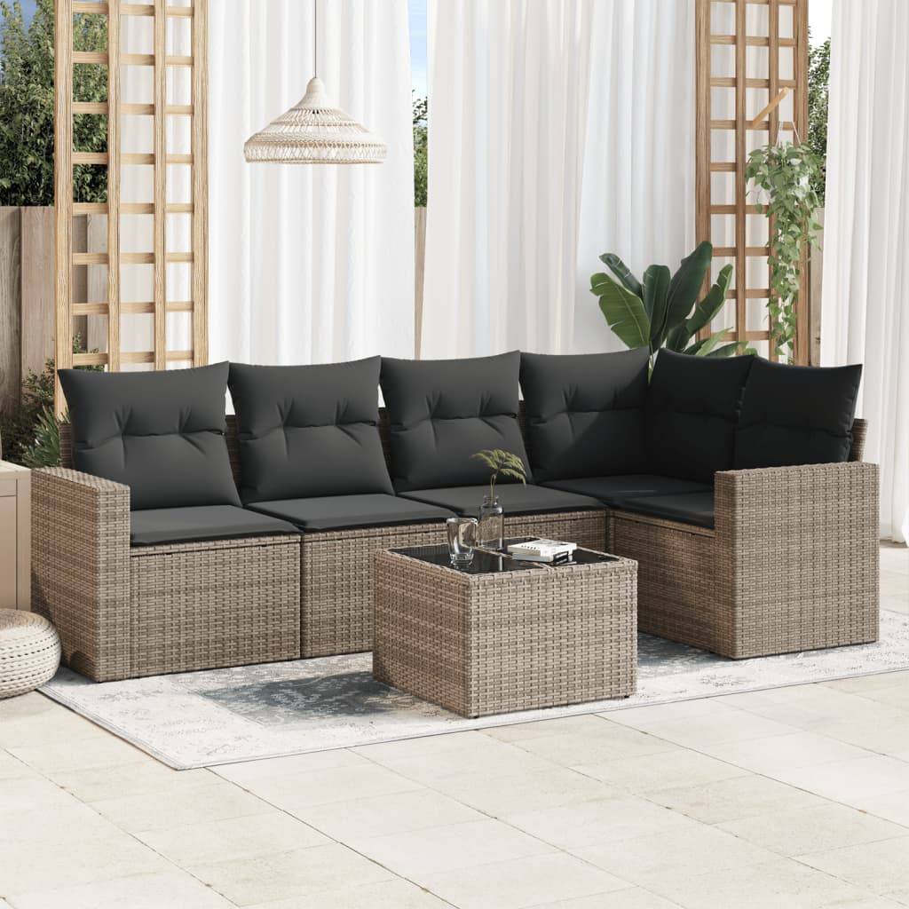 Sofasæt Til Haven 5 Dele Med Hynder Polyrattan - Grå / Med bord
