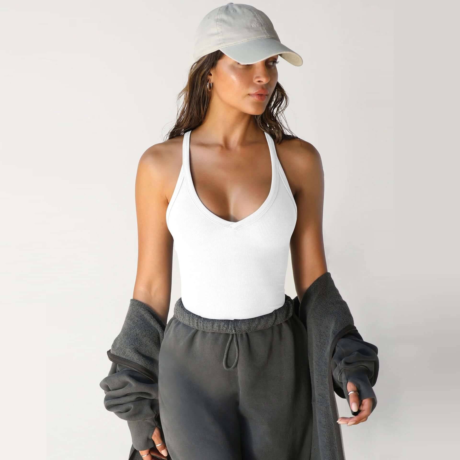 Spring Knitted Ribbed Vest Top for Women - White / M