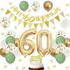 Ballonger 60-årsdag dekoration grönt set, dekoration 60-årsdag man banderoll, tårtdekoration 60 födelsedag kvinna dekoration krans, 60. Födelsedagsdekoration, dekoration 60-årsdag ballong, 60-årsdag