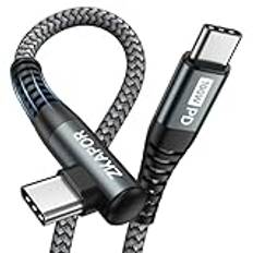 ZKAPOR 3M USB C-kabel, 90 graders USB Type-C-kabel, 100 W snabbladdning Type-C till USB-C kompatibel med iPhone 15/15 Pro Max, Samsung Galaxy S23, Pad Pro, Air, P40/Mate 60, Pixel