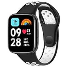 BYISYUE Andningsbart sportsilikonband för Xiaomi Redmi Watch 3 Active, ersättningsarmband för Xiaomi Redmi Watch 3 Active, Svart/vit