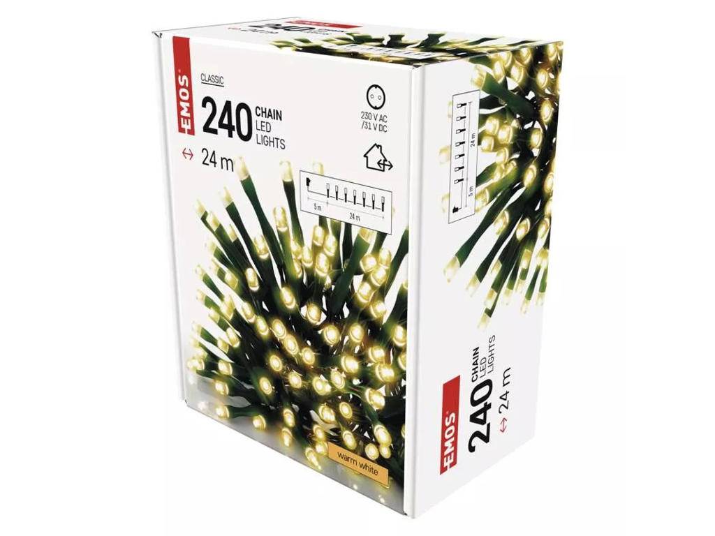 EMOS Lyskæde 240 LED 24M m/Timer - Varm Hvid