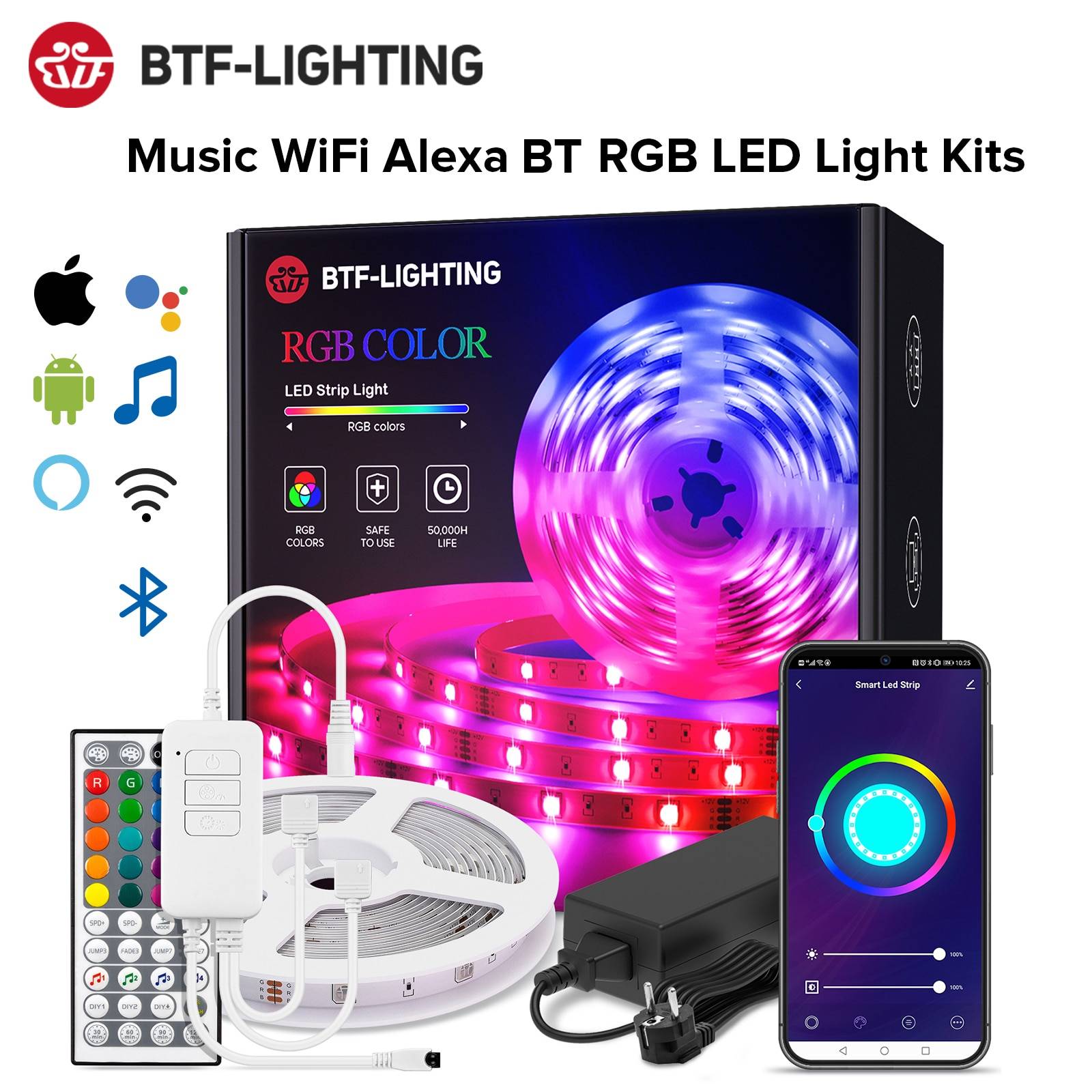 Musik wifi bluetooth app led strip ljus kit diy färg 5050 rgb smd flexibel 10m 15m 20m led lampor band fest heminredning - 10m wifi uppsättning