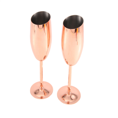 Sæt med 2 champagneglas i rustfrit stål, rosaguld, unbre