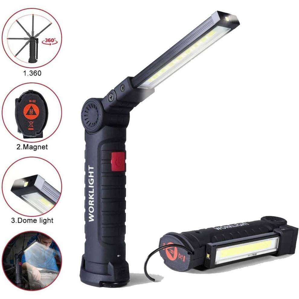 Innovativ genopladelig arbejdslampe, magnetisk base, 360 graders rotation, perfekt til garage, camping og nødsituationer (med 1500mAh batteri)