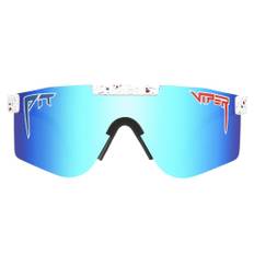 Pit Viper The Absolute Freedom Polarised Double Wide Sunglasses - White, Blue and Red Splatter / Polarised Blue Revo