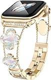 Bling Diamond Lucky Clover Kvinnor Armband Kompatibelt med Apple Watch Armband 38mm 40mm 41mm 42mm 42mm 45mm 46mm Serie SE 10 9 8 7 6 5 4 3 2 1, Sött Klänning Glittrande Diamantarmband