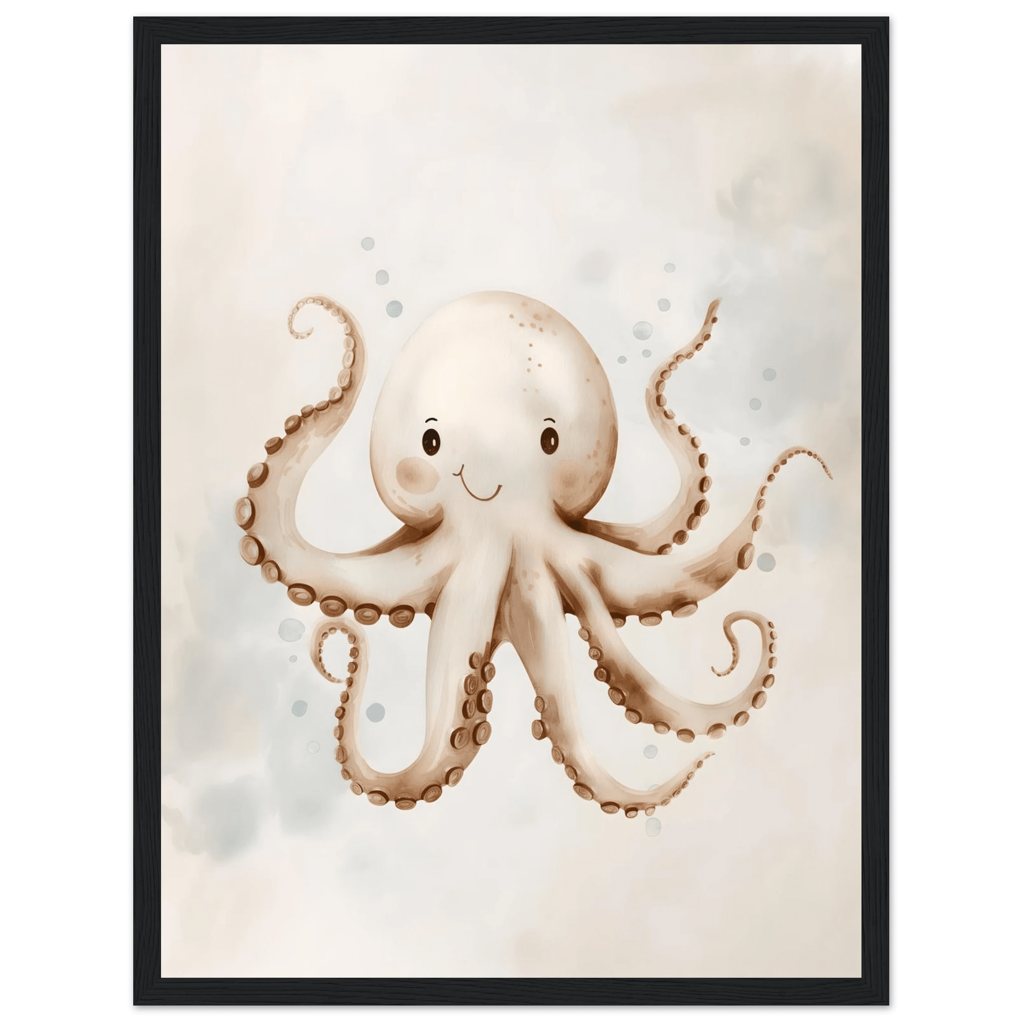 Söt bläckfisk poster-30x40 cm / 12x16″ / Med ram / Svart