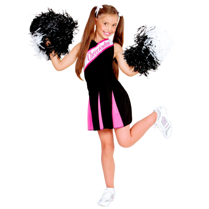 Sort og pink cheerleader kostume til børn.