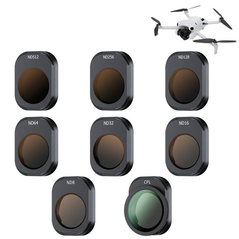 Filterset 8 delar för DJI Mini 4 Pro (ND8, ND16, ND32, ND64, ND128, ND256, ND512, CPL)