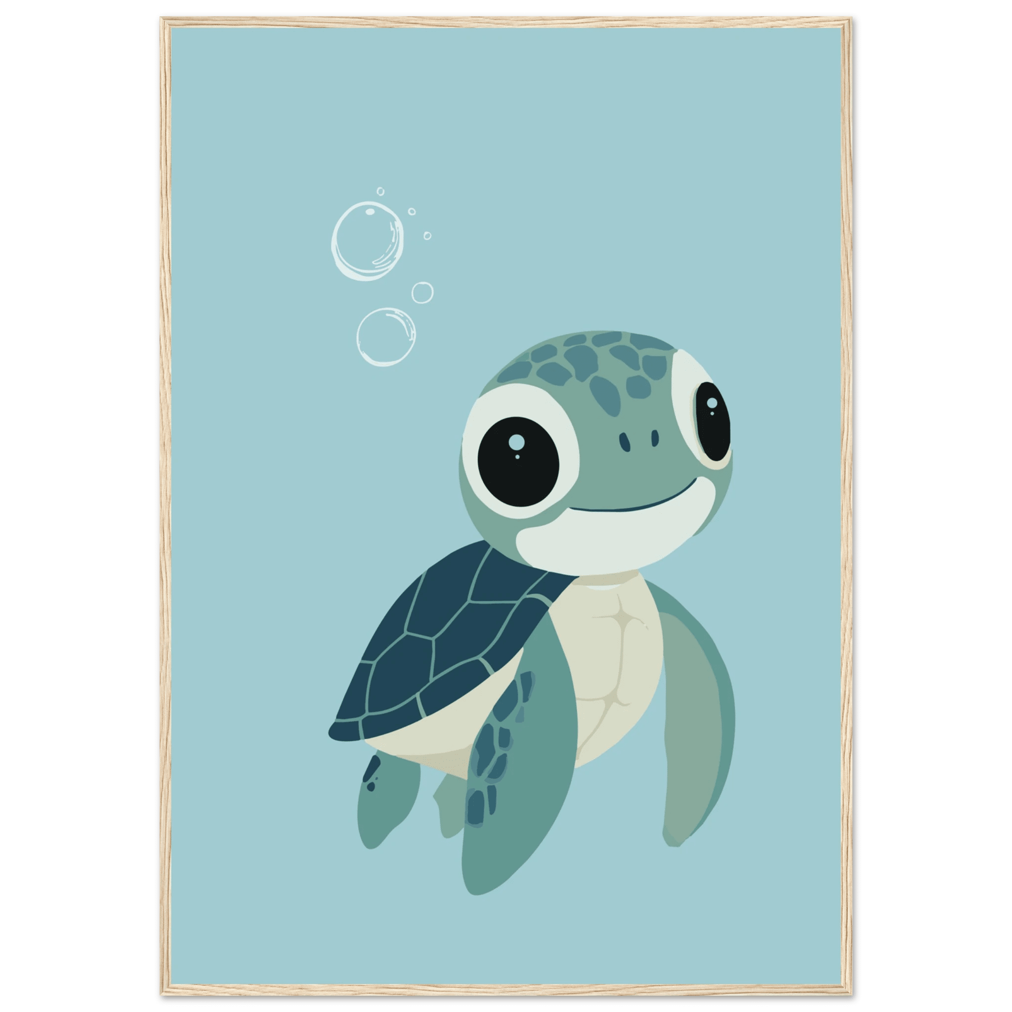 Sköldpadda poster-70x100 cm / 28x40″ / Med ram / Ljust trä
