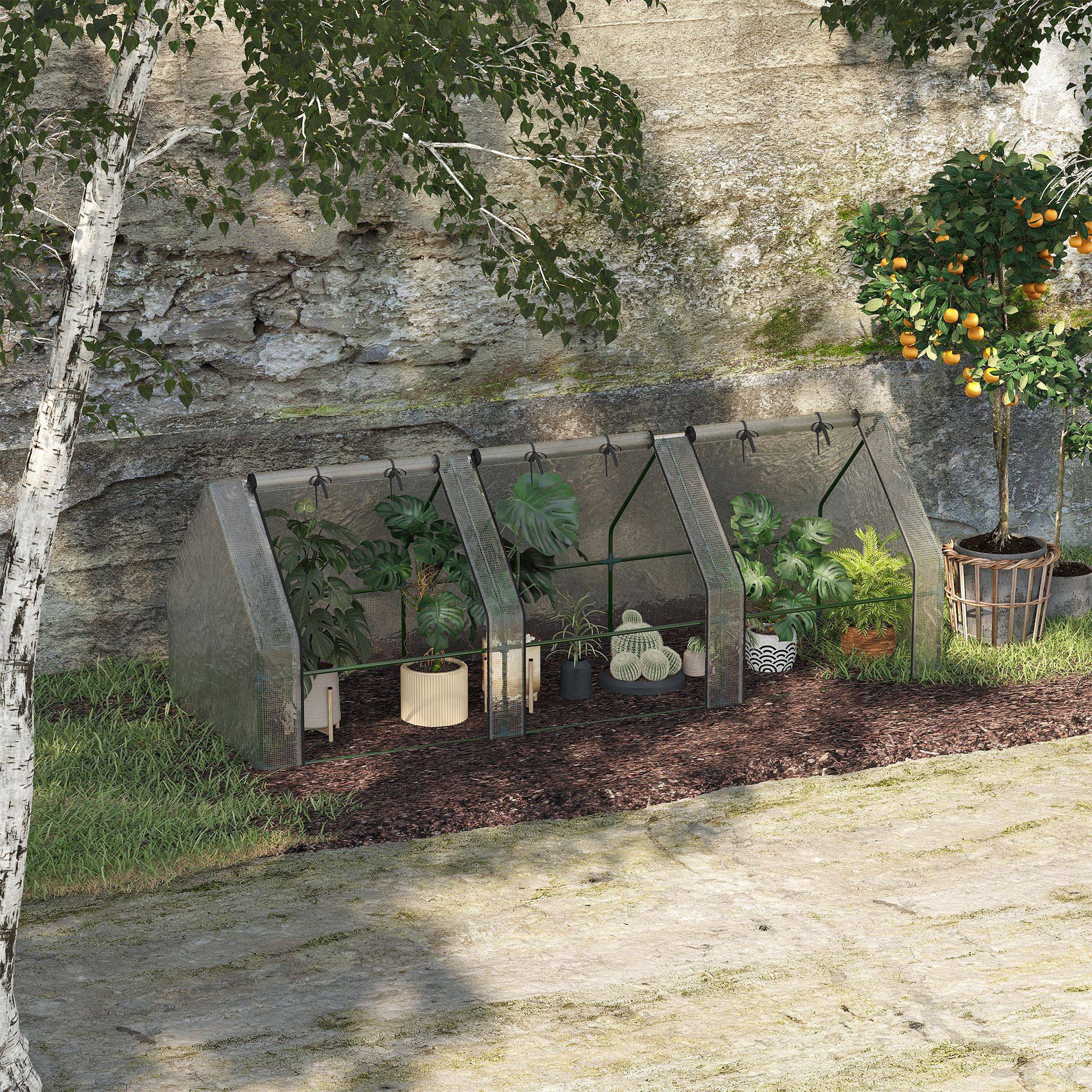 Drivhus med 3 rullevinduer, PE-netfilm, stålfoliedrivhus, drivhus til altan, have, tomathus 270x90x90cm, tomatdrivhus til grøntsager, blomster, planter, hvid.