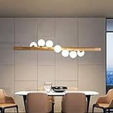 5-ljus trä taklampa med vit glasklot linjär tak ljuskronor Molekylära mitten av århundradet hängande belysning Farmhouse Magic Bean Sputnik lampa för matbord Vardagsrum