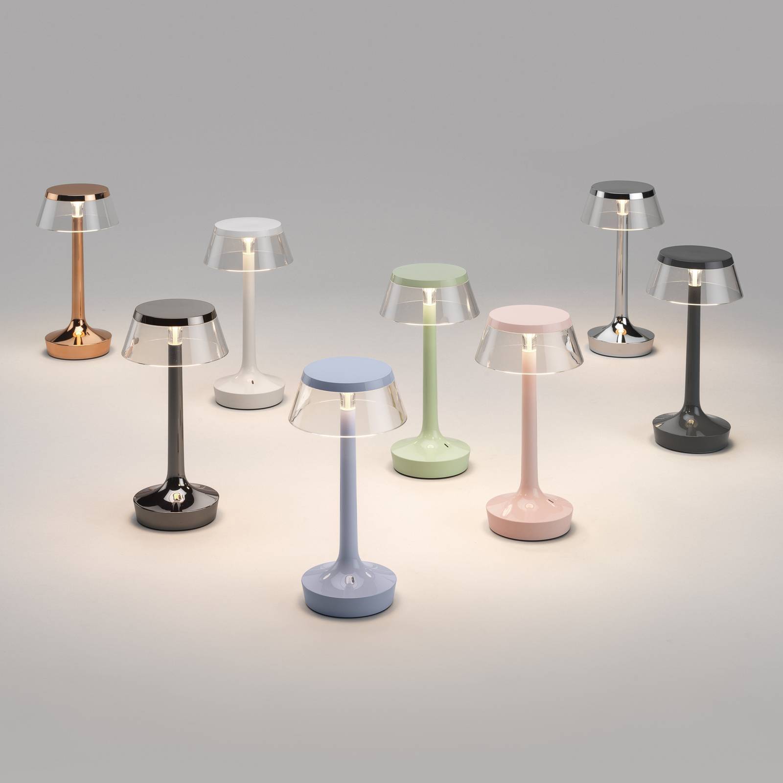 FLOS Design bordslampa Bon jour unplugged, dimbar, Grön, Hall, Syntetmaterial, Design, Bordslampa