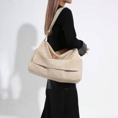 Retro PU Leather Crossbody Bag, Large Capacity Shoulder Bag, SolidColor Tote Bag For Women - Beige