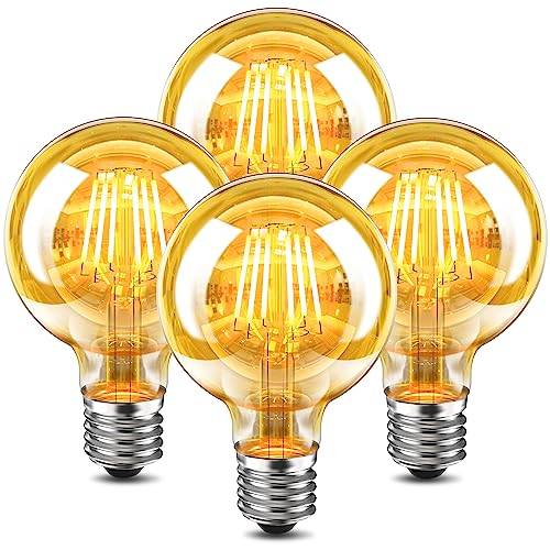 WEDNA E27 LED Vintage glödlampa, 6W G80 LED-lampa, antik retro-lampa, 2700K varmvit, 700lm, bärnstensfärgat glas, ej dimbar, dekorativ Edison-lampa och retrobelysning - set med 4