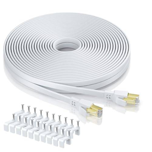 BAHIWOM Cat8 Ethernet LAN Kabel 10M mit Clips,40Gbps Flach RJ45,Weiß