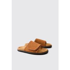 Mens Tan Faux Suede Slider Style Skater Sole Sandal
