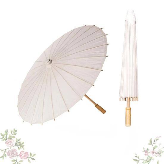 60/80CM DIY Handmålning Pappersparaply Kinesisk Stil Dekorativt Vitt Oljepappersparaply med Trähandtag Barn Färgläggning Orientaliskt Paraply Hantverk