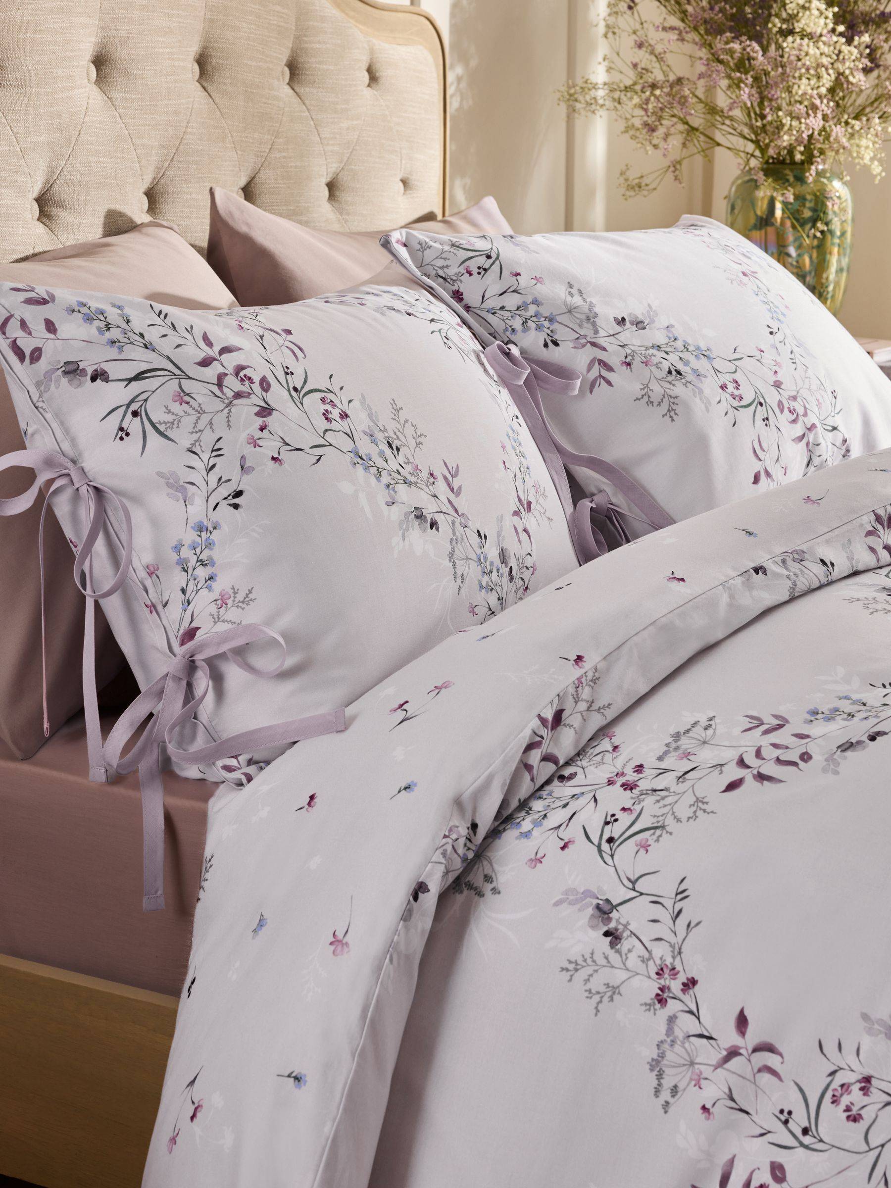 Next Natural Trellis Floral Reversible Duvet Cover and Pillowcase Set