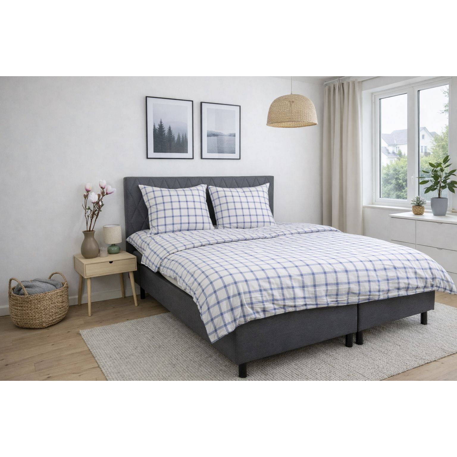 Sengetøj 140x200 cm - Bæk og Bølge - 100% bomulds krep - Blå tern