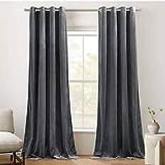 PONY DANCE Sammetsgardiner, vardagsrum, tunga och ogenomskinliga gardiner med öljetter, set om 2, termogardin, köldskydd, mörkläggningsgardin, grå, L 260 x B 132 cm