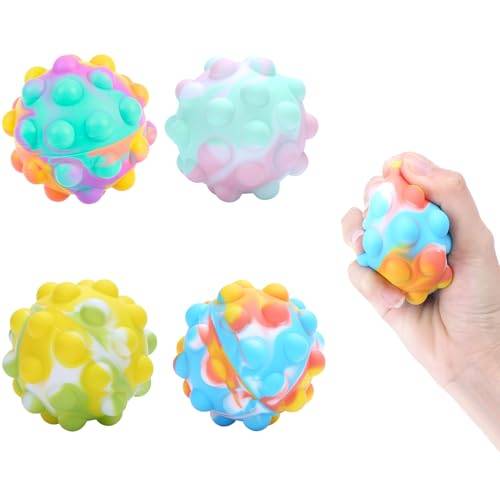 Wekuw Stressbollar, 4 st, stressavlastningsbollar, pop it ball fidget, stressavlastningsleksaker för barn och vuxna (4 färger)
