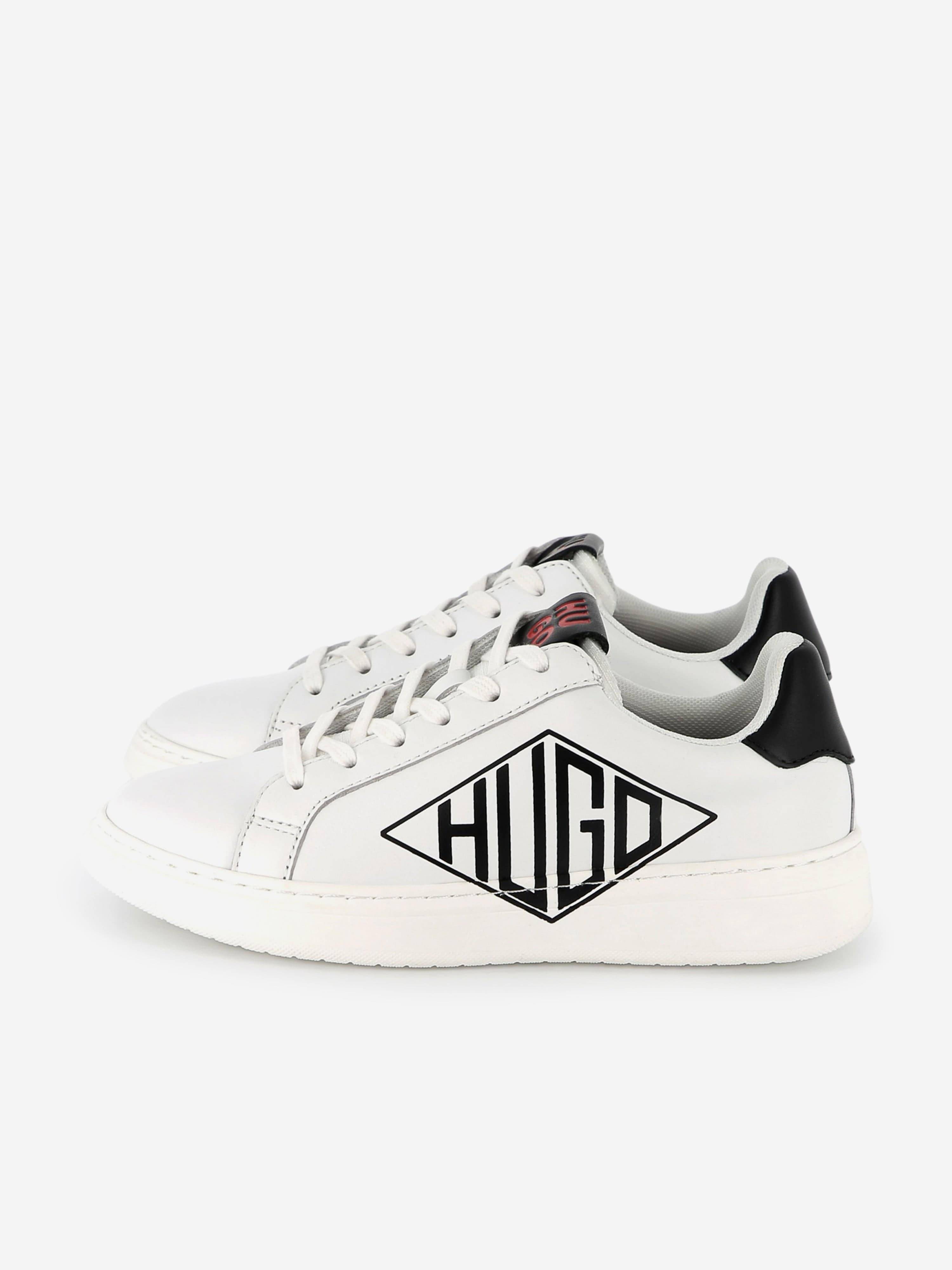 Hugo Boys Leather Logo Trainers in White - White / EU 37 UK 4 (EU 37 UK 4)