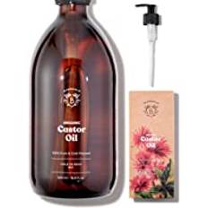 EKOLOGISK RICINOLJA | 100% Ren, Naturlig & Kallpressad | Fransar, Bryn, Kropp, Hår, Skägg, Naglar | Vegan & Cruelty Free | Castor Oil | Glasflaska + Pump (500ml)