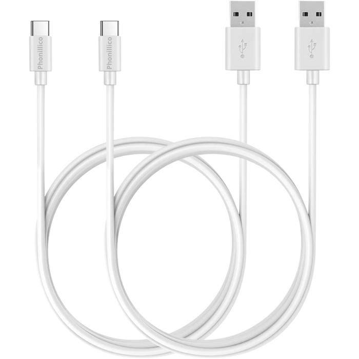USB-C Cable - Phonillico - Pack of 2 - 1 Meter - Compatible with Nintendo - White Color