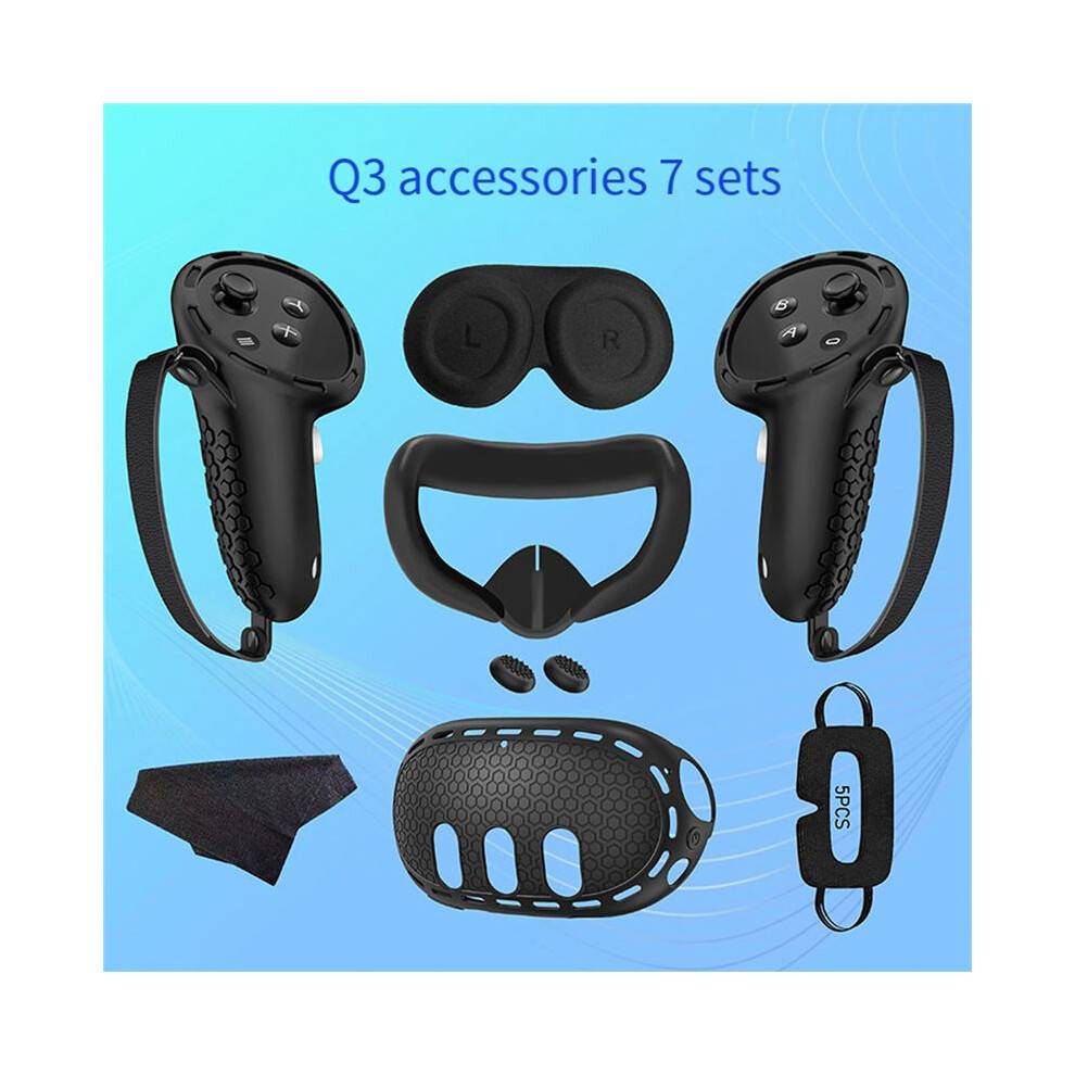 For Meta Quest 3 Silicone Case+Handle Case+Face Cover+Blackout Mask Full Kit Anti-Leakage Nose Pad VR Silicone Case B