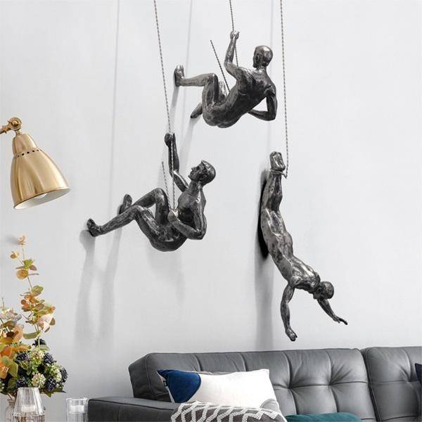 Harts Klippklättringsfigur Veranda Stereo Retro Väggbonad Modern Vardagsrum Bakgrundsvägg Dekoration Staty Heminredning gray