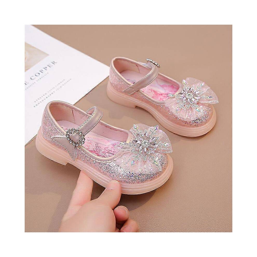 (29-Insole 18.1 cm) Anti Slip Sole Girls' Luminous Pu Leather LED Light Shoes Frozen Children's Glitter Elsa Princess Shiny Shoes Size 23-34
